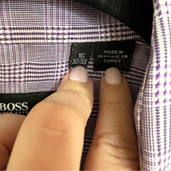 Men’s Boss Purple Windowpane Button Down Dress Shirt - 16 Sharp Fit - Picture 5 of 9